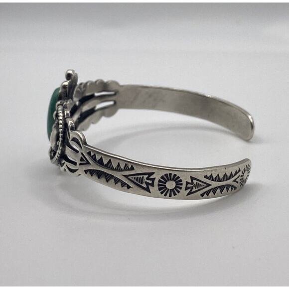 VTG Bell Trading Fred Harvey Era Sterling Turquoise Heart Stamped Cuff Bracelet - Picture 2 of 5